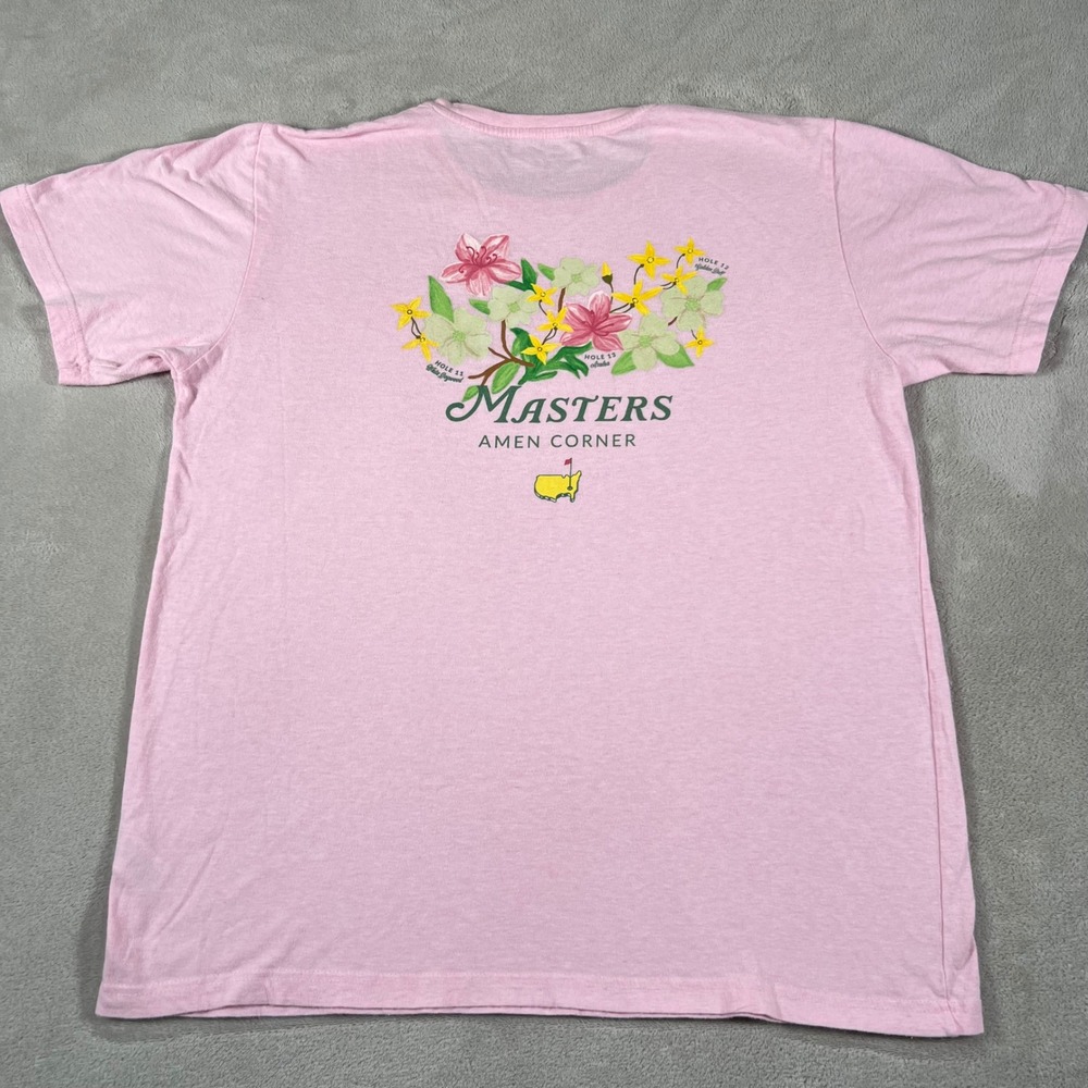 Masters Amen Corner Golf T-Shirt Mens Size Large Pink Floral Azalea Short Sleeve